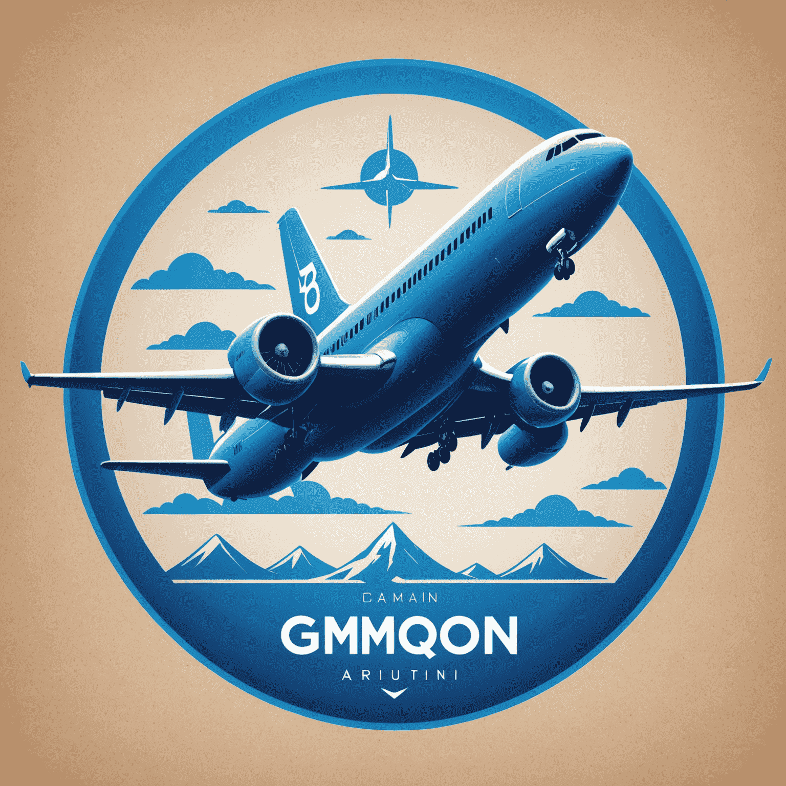 Gmqn Travel Logo - A stylized airplane icon with the company name in electric blue