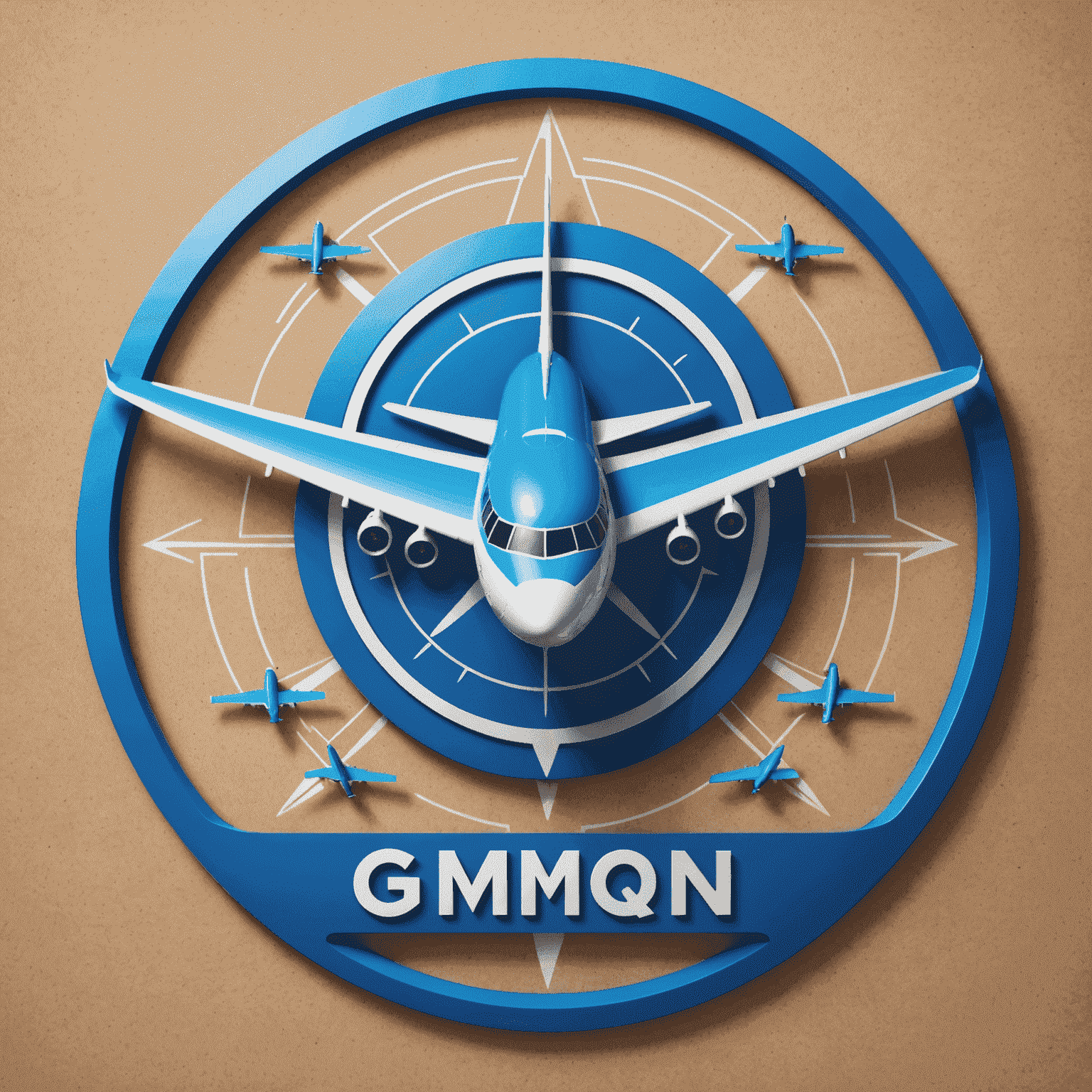 Gmqn Travel Logo - A stylized airplane icon with the company name in electric blue