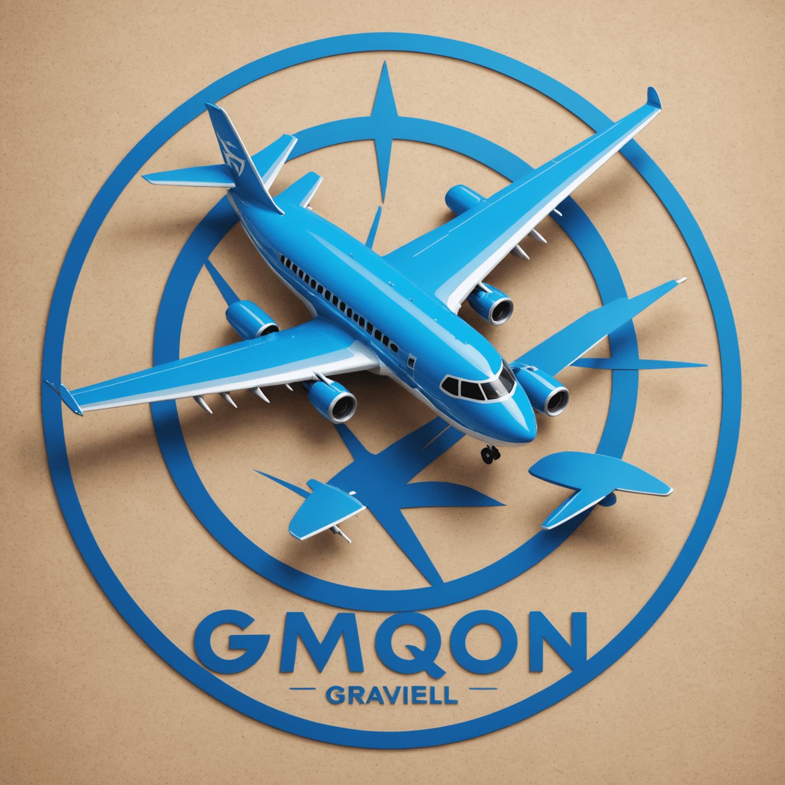 Gmqn Travel Logo - A stylized airplane icon with the company name in electric blue