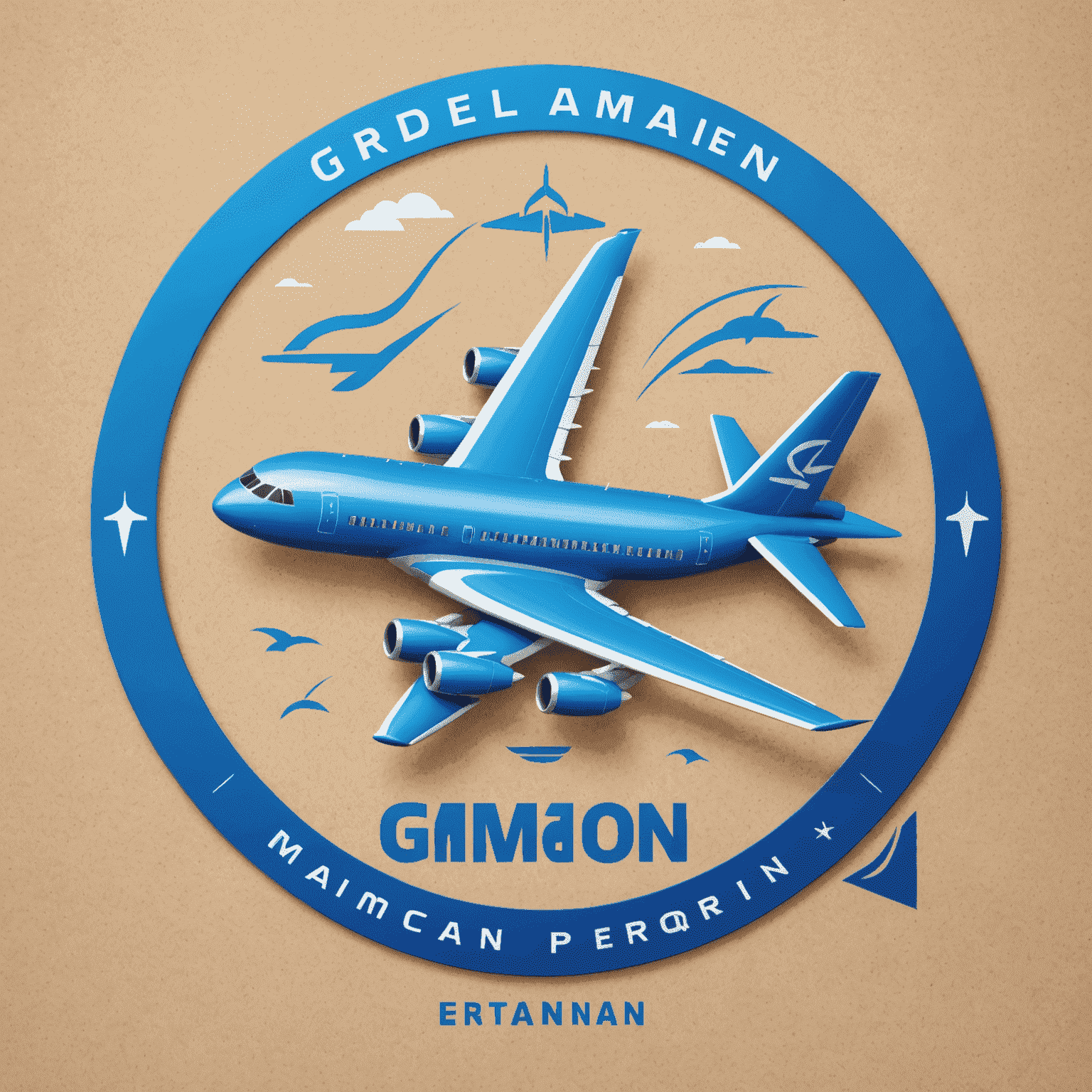 Gmqn Travel Logo - A stylized airplane icon with the company name in electric blue