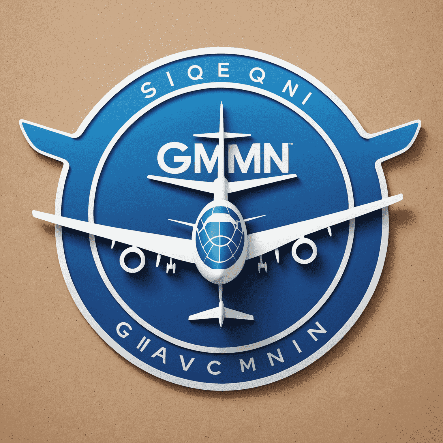 Gmqn Travel Logo - A stylized airplane icon with the company name in electric blue