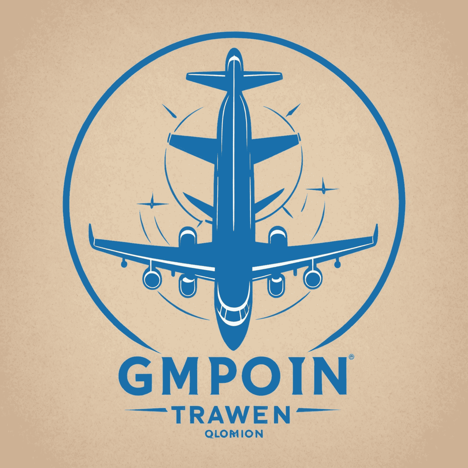 Gmqn Travel Logo - A stylized airplane icon with the company name in electric blue