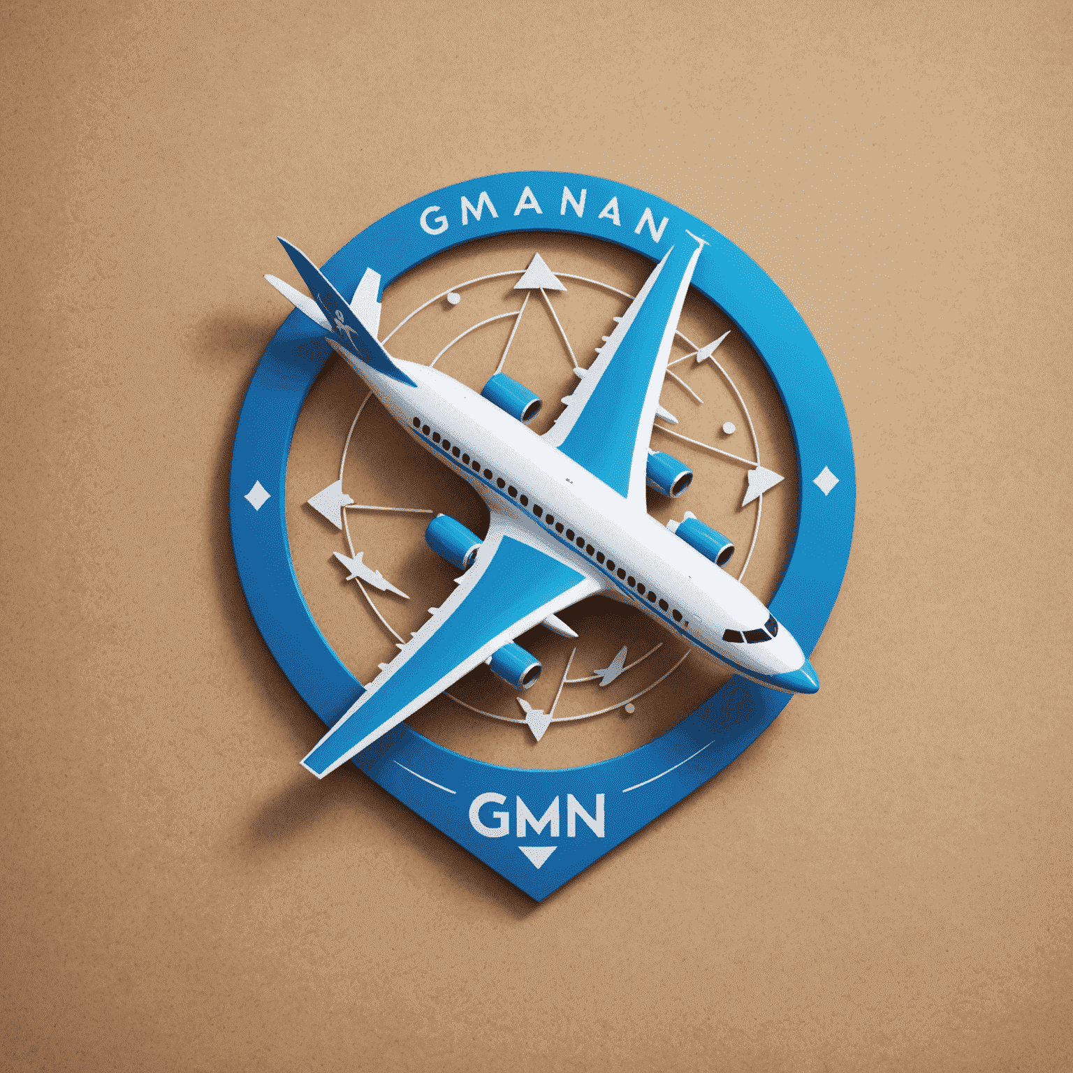 Gmqn Travel Logo - A stylized airplane icon with the company name in electric blue