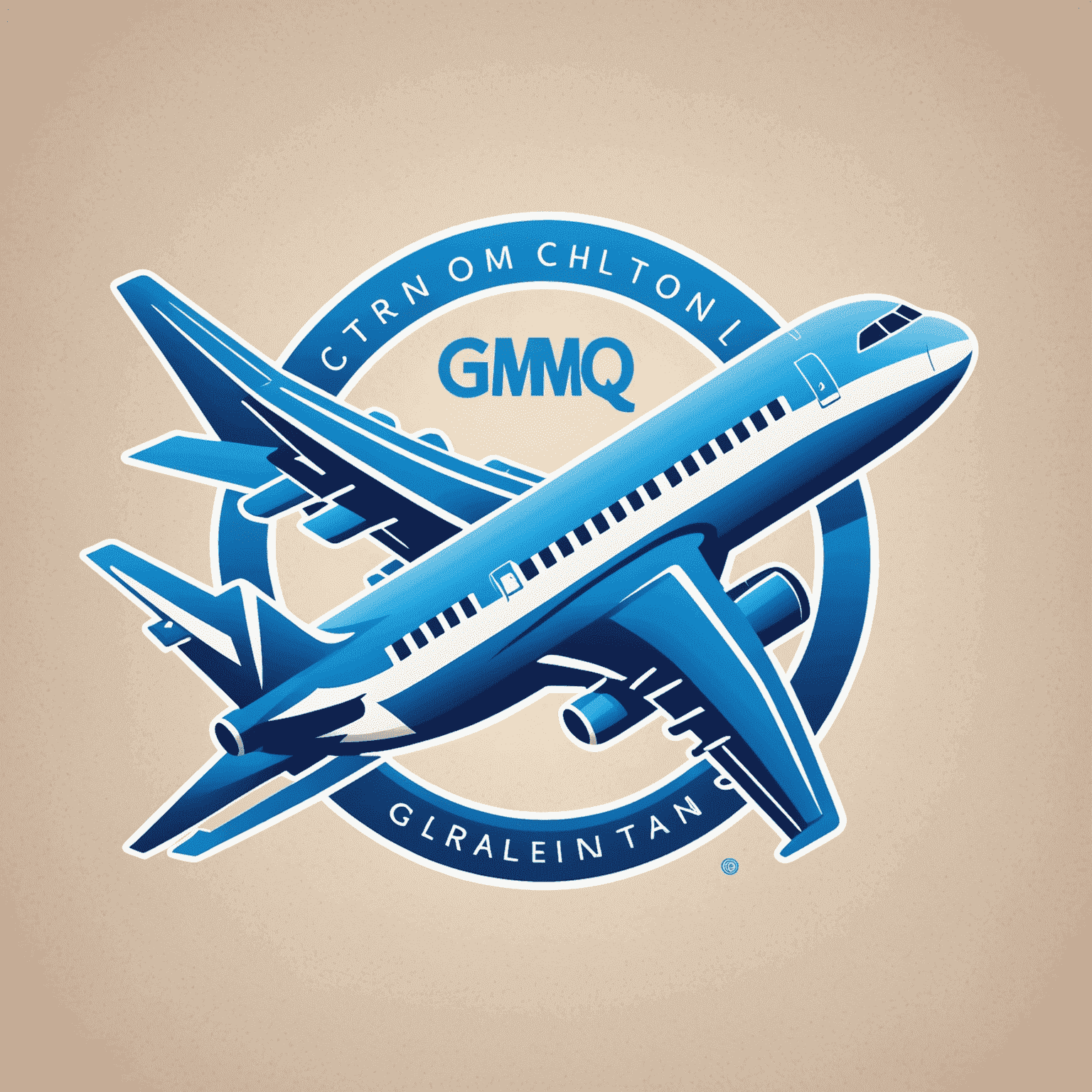 Gmqn Travel Logo - A stylized airplane icon with the company name in electric blue