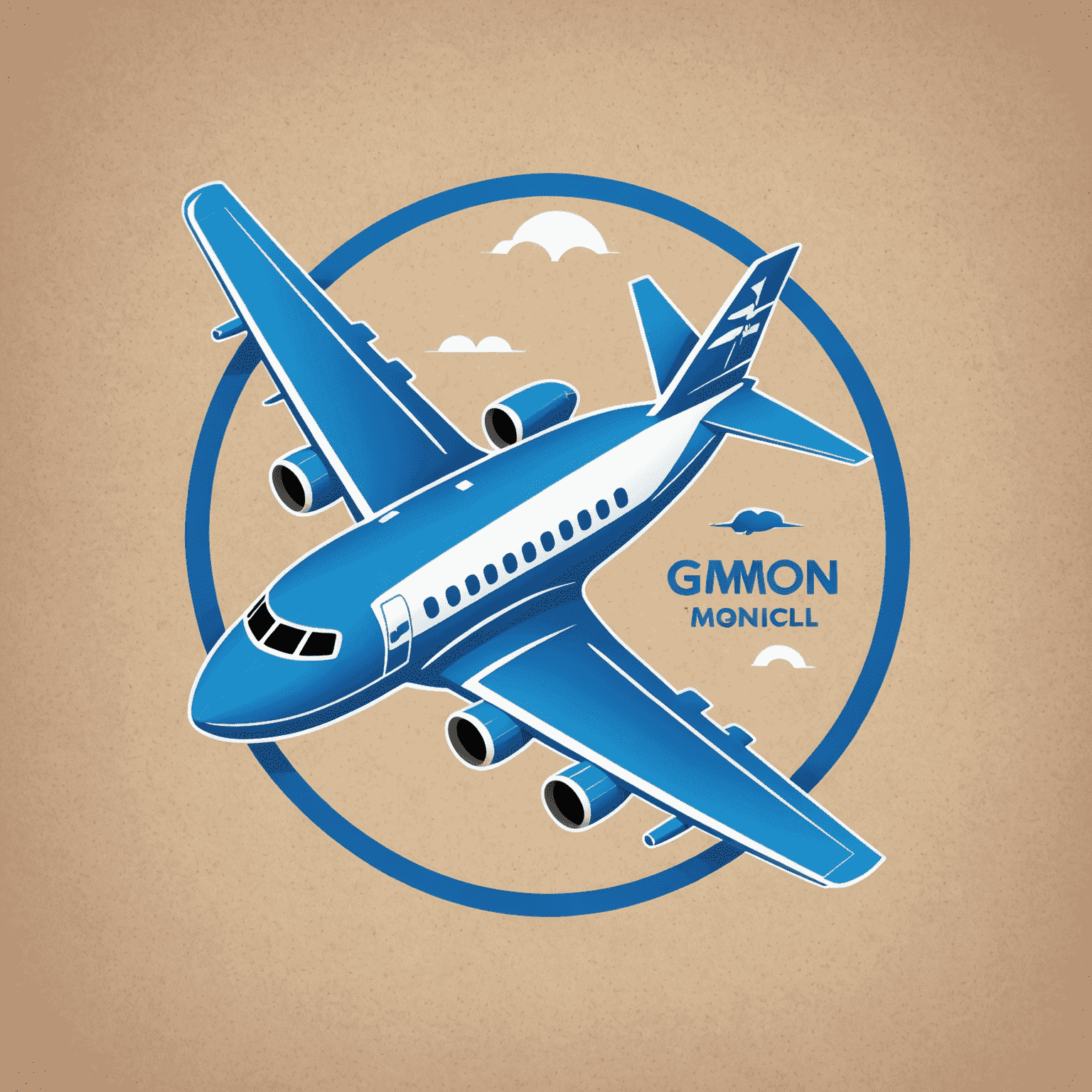 Gmqn Travel Logo - A stylized airplane icon with the company name in electric blue