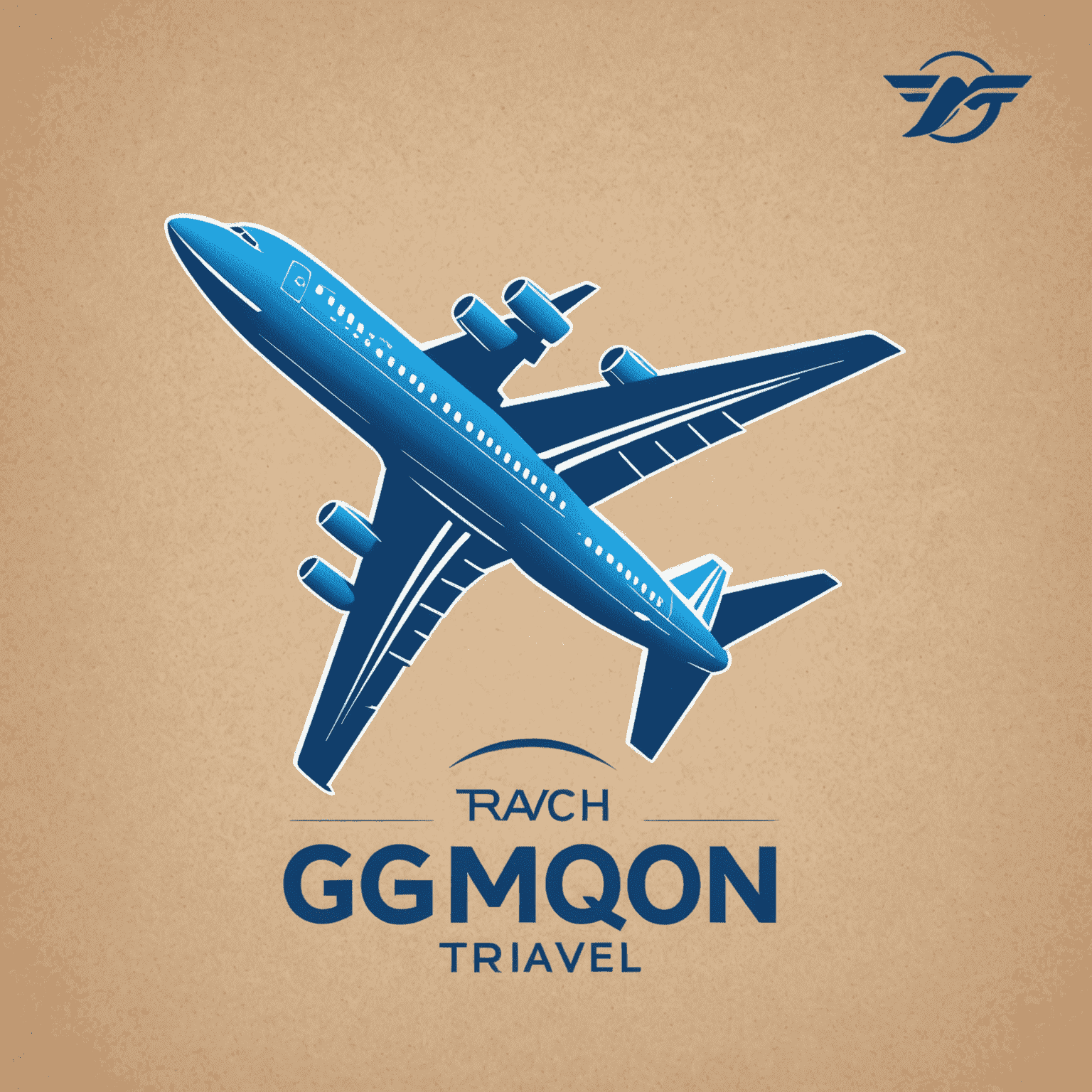 Gmqn Travel Logo - A stylized airplane icon with the company name in electric blue