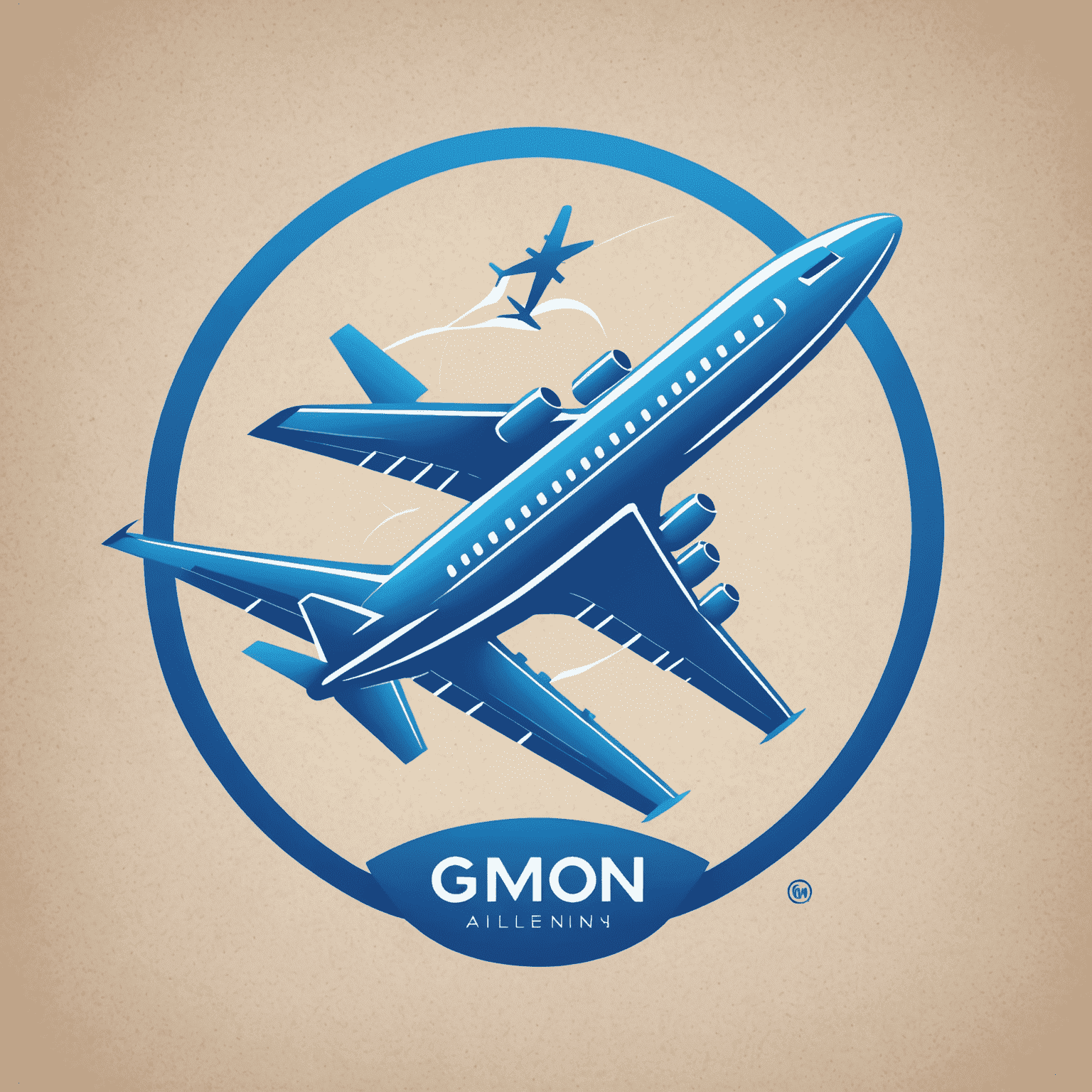 Gmqn Travel Logo - A stylized airplane icon with the company name in electric blue