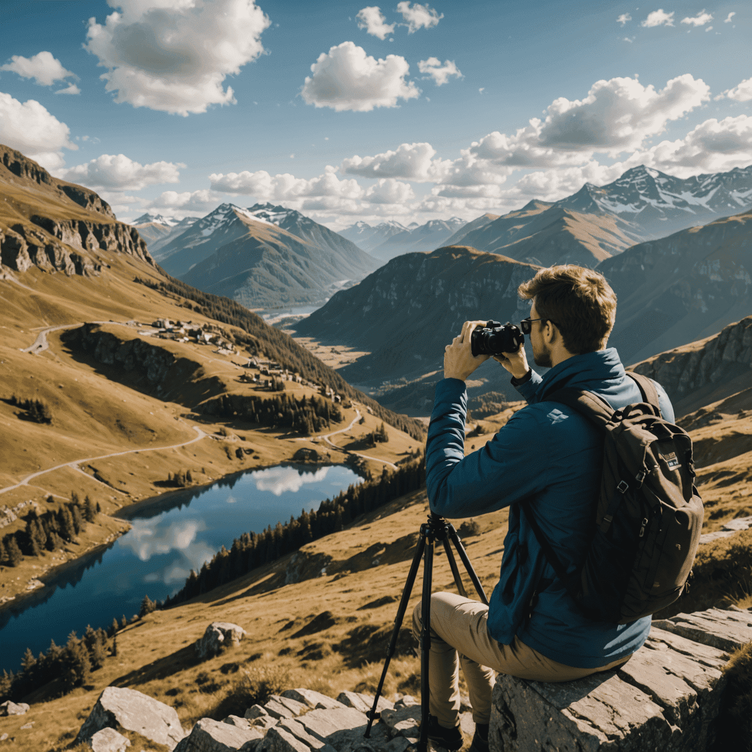 A traveler taking a photo of a breathtaking landscape with a professional camera, symbolizing the importance of documenting your Gmqn holiday experiences