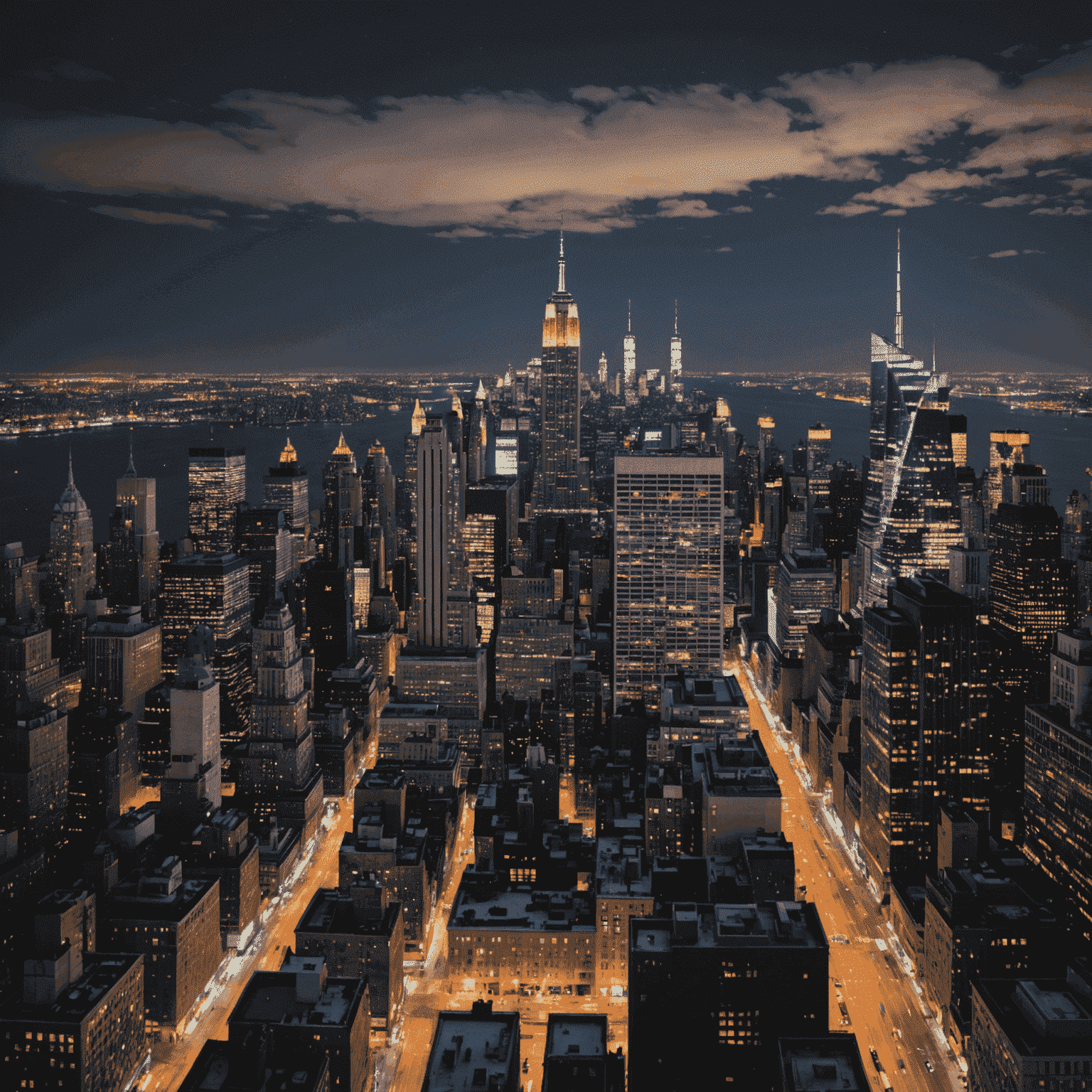 Breathtaking skyline of New York City at night, showcasing the vibrant urban landscape