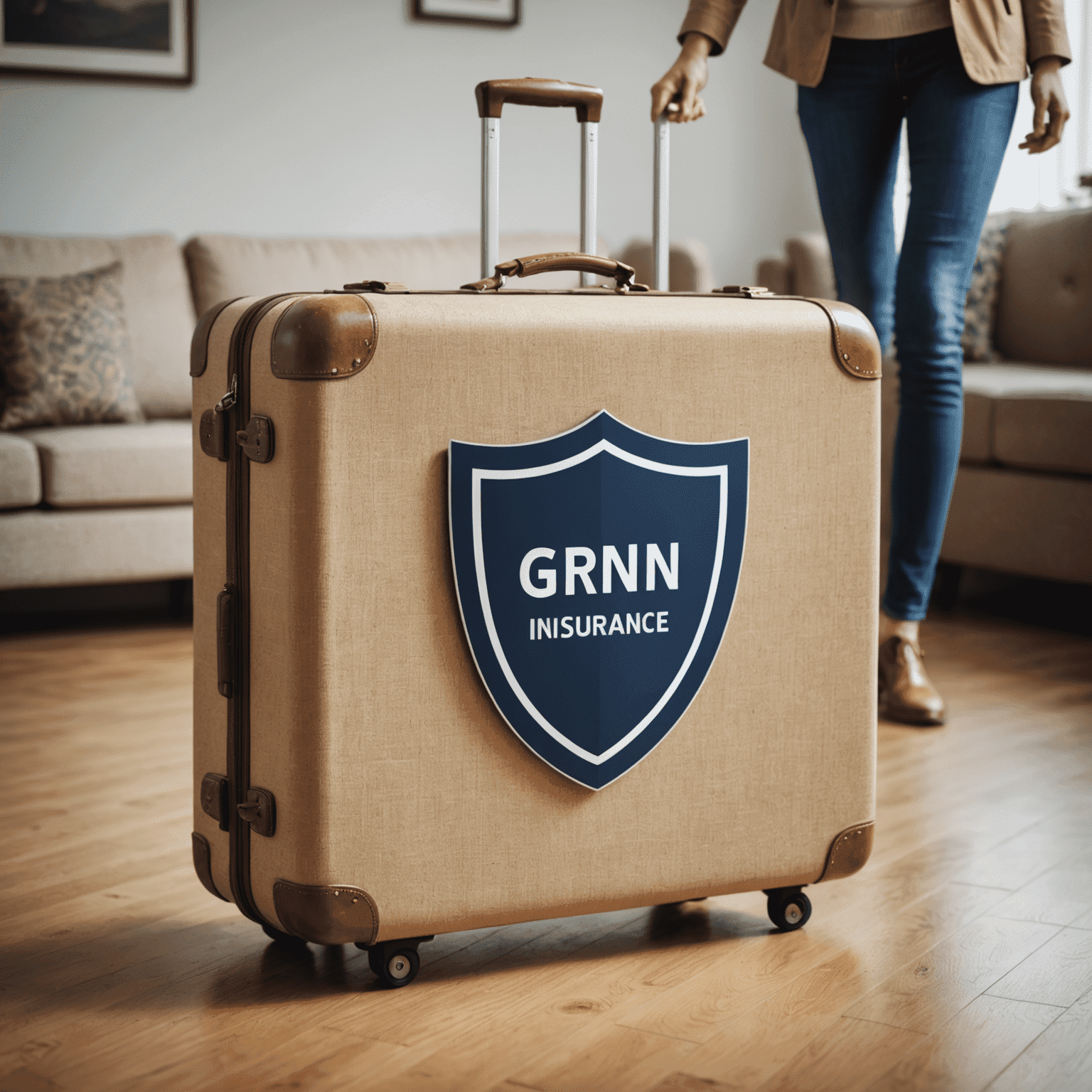 A protective shield over a suitcase, symbolizing Gmqn's travel insurance coverage